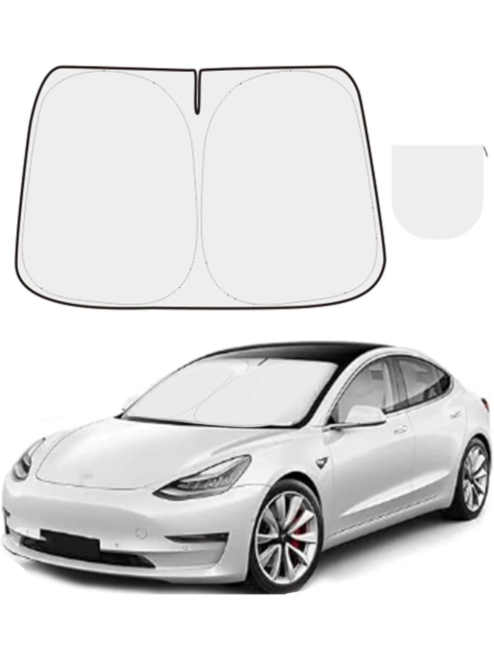 300T Front Window Sunshade for Tesla Model Y & 3, Car Accessories with Organizer